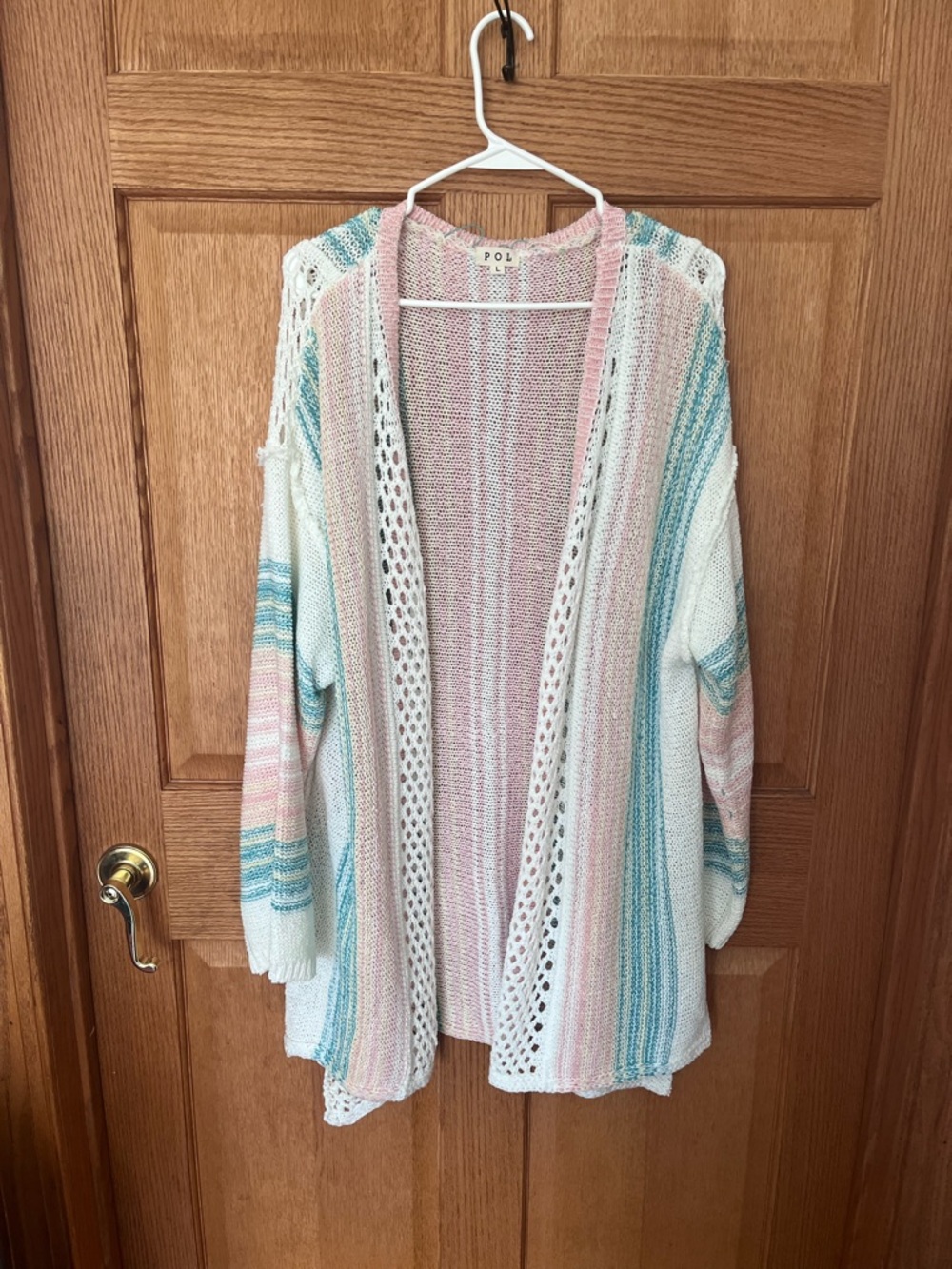 POL Pastel Striped Open-Front Cardigan - Pink, White, Blue